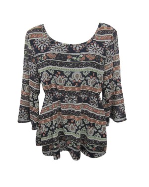 Folk Print 3/4 Sleeve Top